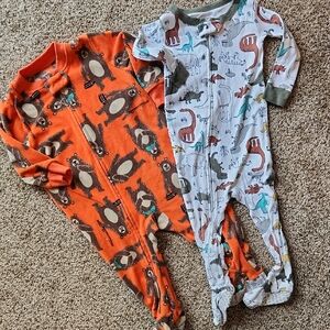 Carter's Orange Bear & White Dino Footed One-Pieces (2 Pack)
